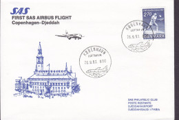 Delcampe - Denmark First SAS AIRBUS Flight COPENHAGEN - DJEDDAH Saudi Arabia, KØBENHAVN LUFTHAVN 1983 Cover Brief Lettre Badminton - Luftpost