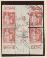 BANDE PUB -N°283  PAIX TYPE II A  Obl - 2 PAIRES   AVEC CENTRE DE CARNET - ( MAURY 198d + 214 B) - Gebraucht