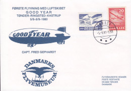 Denmark SAS First 'GOOD YEAR' Zeppelin Flight TØNDER-RINGSTED-KASTRUP, TØNDER 1980 Cover Brief Lettre - Aéreo