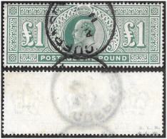 1902-10, King Edward VII £1 Dull Blue-green Fine Used Expertised On Reverse - Ungebraucht