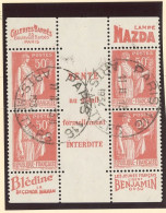 BANDE PUB -N°283  PAIX TYPE II A  50c ROUGE  Obl - 2 PAIRES   AVEC CENTRE DE CARNET - ( MAURY 199b +214 B) - Used Stamps