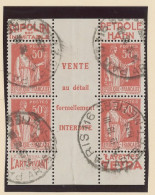 BANDE PUB -N°283  PAIX TYPE II A  50c ROUGE  Obl - 2 PAIRES   AVEC CENTRE DE CARNET - ( MAURY 218b +212 C) - Used Stamps