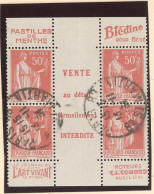 BANDE PUB -N°283  PAIX TYPE II A  50c ROUGE  Obl - 2 PAIRES   AVEC CENTRE DE CARNET - ( MAURY 217b +203 D ) - Gebraucht