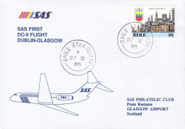 Ireland First SAS DC-9 Flight DUBLIN-GLASGOW, BAILE ÁTHA CLIATH 1988 Cover Brief Lettre GLASGOW (Arr.) Dublin Millenium - Luftpost