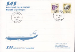 Kenya First SAS DC-10 Flight NAIROBI-COPENHAGEN, NAIROBI 1976 Cover Brief Lettre KØBENHAVN LUFTHAVN (Arr.) Shells - Kenya (1963-...)