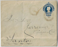 Brazil 1909 Postal Stationery Cover Stamp 200 Réis Espirito Santo To Santos Railway Cancel Sent To Zerrenner Bülow & Co - Postal Stationery