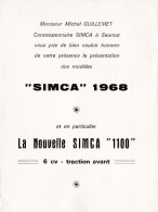 Publicité --1968 -- Nouvelle  SIMCA  1100 -- Mr GUILLEMET  Michel --Concessionnaire SIMCA - Publicités