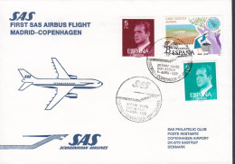 Spain First SAS AIRBUS Flight MADRID - COPENHAGEN Primer Vuelo 1980 Cover Brief Letra KØBENHAVN LUFTHAVN (Arr.) Oleicola - Brieven En Documenten