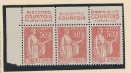 BANDE PUB -N°283  PAIX TYPE II A  50c ROUGE -N** - BANDE DE 3 " COURTOIS " - ( MAURY 206) - Oblitérés