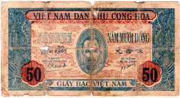 Billet Vietnam De 50 Dong 1947 état Très Moyen Avec Nombreux Trous - Viêt-Nam