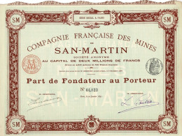 - Titre De 1891 - Compagnie Des Mines De San-Martin - Déco - Imprimerie G. Richard - Mines