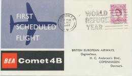 GB 1.5.1960, First Flight British European Airways (BEA) With Comet B4 "LONDON – COPENHAGEN" With Slogan Postmark „WORLD - Postwaardestukken