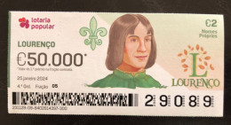 116 H, 1 X Lottery Ticket, Portugal, « NOMES Próprios: LOURENÇO », « First NAMES: LOURENÇO », « NOM: LOURENÇO »,  2024 - Biglietti Della Lotteria