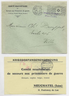 HELVETIA SUISSE LETTRE COVER+ CARTE KRIEGS COMITE NEUCHATELOIS PRISONNIERS FRANCAIS ANGLAIS BELGES RUSSES MESCREDE 1917 - Oblitérations