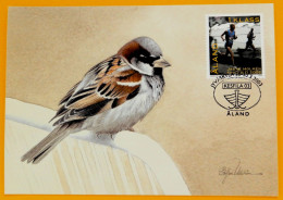 Åland 2003 - Exhibition Card Jyväskylä Kesfila 03 - Janne Holmén Stamp MiNo 213 - House Sparrow Bird - Aland