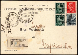 1946 Italia, Cartolina Postale Raccomandata Da Brescia A Capriano Affrancata Per Lire 3 - Marcophilia