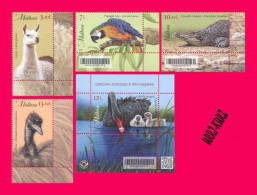 MOLDOVA 2023 Nature Fauna Animals Lama Reptiles Reptile Crocodile Birds Bird Parrot Emu Ostrich Swan Chisinau ZOO 4v+s-s - Parrots