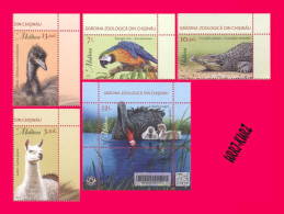 MOLDOVA 2023 Nature Fauna Animals Lama Reptiles Reptile Crocodile Birds Bird Parrot Emu Ostrich Swan Chisinau ZOO 4v+s-s - Ostriches