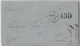 Brazil 1873 Fold Cover From Bahia To Portugal Cancel P. Transatlantico By Garonne Pacific Steam Navigation Co 150 Réis - Covers & Documents