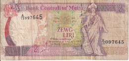 BILLETE DE MALTA DE 2 LIRAS DEL AÑO 1989  (BANKNOTE) - Malta