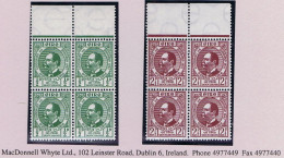 Ireland 1943 Hyde/Gaelic League Set Of 2 In Marginal Blocks Of 4 Fresh Mint Unmounted - Ongebruikt