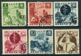 SOVIET UNION 1938 Pioneers Postal Assistance Set Mixed Perforations Used.   Michel 542-47 - Oblitérés