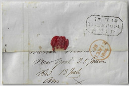 1844 Fold Cover From New York USA To London Great Britain Cancel Liverpool By Sail Ship Garrick Handwritten Postage 8 - Storia Postale