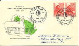 Denmark Cover In Memory Of HANS CHRISTIAN ANDERSEN 1805-1955 Odense 2-4-1955 With Cachet - Cartas & Documentos