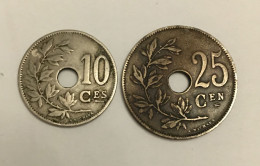 LOT 2 PIECES 1923-1928 10 CENTIMES ET 25 CENTIMES BELGIQUE - 25 Cents