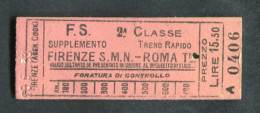 Ticket De Train 1933 "Florence - Rome (Firenze -> Roma) 2e Classe - Italie - Europa