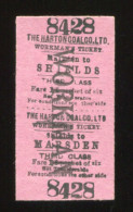 Ticket De Train Ouvrier Royaume-Uni Années 20 "The Harton Coal Company - Marsden To Shields" Edmondson Workman's Ticket - Europa