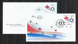 2010 Joint Canada And Israel, BOTH OFFICIAL FDC'S WITH 1 STAMP: 60 Years Friendship - Emissions Communes