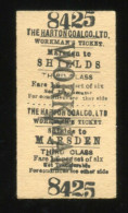 Ticket De Train Ouvrier Royaume-Uni Années 20 "The Harton Coal Company - Marsden To Shields" Edmondson Workman's Ticket - Europa