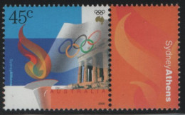 Australia 2000 MNH Sc 1873 45c Parthenon, Olympic Flag, Flame + Label - Neufs