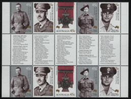 Australia 2000 MNH Sc 1861a 45c Australian Victoria Cross Recipients 100th Ann Gutter - Ongebruikt