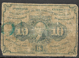 1862 Usa U.s.a. UNITED STATES OF AMERICA  10 Cent Fourth Issue Fractional Currency Note Green Seal FR#1241 - 1874-1875 : 5a Edizione