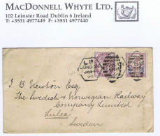 Great Britain Late Fee Railway 1890 Cover To Sweden With Jubilee 5d + 1d Late Fee Tied "L1D LONDON" Hexagonal Duplex - Covers & Documents