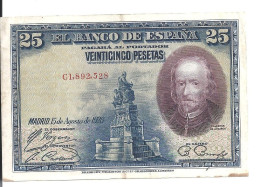 ESPAGNE 25 PESETAS 1928 VF+ P 74 - 1-2 Peseten