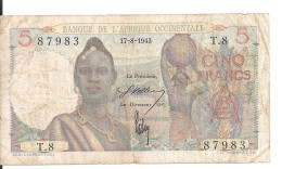 AFRIQUE OCCIDENTALE 5 FRANCS 1943 VG++ P 36 - Other - Africa