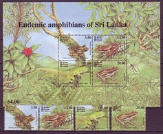 Sri Lanka 2001 Mi.No. 1322 - 1325 (Block 87)  Amphibians Frogs 4v+1 MNH**  8,50 € - Kikkers