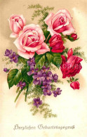 72645778 Geburtstag Rosen Veilchen Litho Greetings - Geburtstag