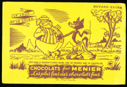 Buvard 21.2 X 14,1 Chocolat MENIER Le Loup Et Le Chien Fables De La Fontaine Papier Jaune Orangé - Chocolat