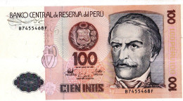 Billet 100 Cien Intis Banco Central De Reserva Del Peru Ramon Castilla ( 26 De Juno 1987 ) - Pérou