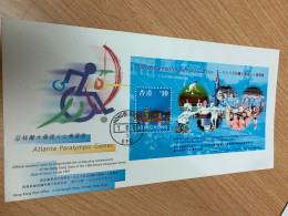 Hong Kong Stamp 1996 Atlanta Paralympic Games Fencing Race FDC Table Tennis Special Chop - Cartas & Documentos