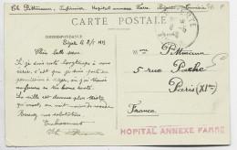 TUNISIE CARTE BIZERTE 8.5.1918 + GRIFFE HOPITAL ANNEXE FARRE - Brieven En Documenten