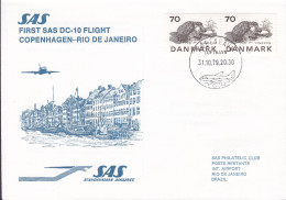 Denmark First SAS DC-10 Flight COPENHAGEN-RIO DE JANEIRO Brazil KØBENHAVN 1979 Cover Brief WWF Panda Issue Hedgehog Pair - Aéreo