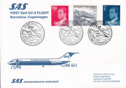 Spain First SAS DC-9 Flight BARCELONA-COPENHAGEN 1977 Cover Brief Lettre Brotype KØBENHAVN OMK (**34.) (Arr.) - Storia Postale