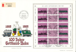 Switzerland Registered FDC 18-2-1982 100 Jahre Gotthard Bahn Full Sheet With Cachet - FDC