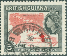 GUYANA BRITANNICA, BRITISH GUIANA, REGINA ELISABETTA II, MAPPA DI GUIANA, 1964, USATI Mi:GY 221, Scott:GB-GY 280, - British Guiana (...-1966)