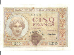 MADAGASCAR  5 FRANCS ND VF P 35 - Madagaskar